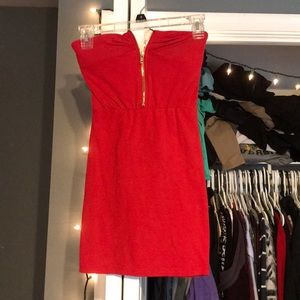 Mini red strapless dress